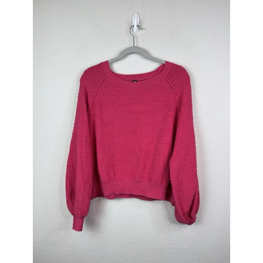 FREE PEOPLE Found My Friend Sweater Boucle Knit Rock Candy Pink Women's S Barbie